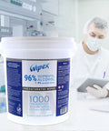 Premium 96 Percent Isopropyl Alcohol Wipes Bulk Pack Comes Packed With 1000 Lint Free SMS Cloth Sanitizing Rags in a tub.