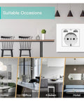 Premium White EU Wall Socket With Dual Fast Charge USB Connections Heavy Duty 16A Electrical Outlet For Home And Office Smooth Flush Mount in modern setting.