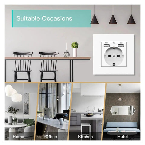 Premium White EU Wall Socket With Dual Fast Charge USB Connections Heavy Duty 16A Electrical Outlet For Home And Office Smooth Flush Mount in modern setting.