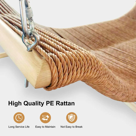 Close-up of PE rattan wicker on Two Seat Cloud Swing Chair With Stand For Indoor And Outdoor Use Patio Wicker Loveseat Glider