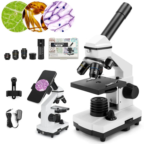Powerful Biological Microscope For Adults And Kids 100X-2000X With Phone Adapter And Slides Set For School, Home, And Lab Use