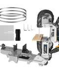 2-In-1 Band Saw With Table Saw Base, 10 Amp Portable Metal And Wood Cutter, Deep 5 Inch Cut, Lightweight Aluminum Body, Variable Speed, Handheld Do It All Saw With Rolling Base For Easy Mobility