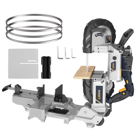 2-In-1 Band Saw With Table Saw Base, 10 Amp Portable Metal And Wood Cutter, Deep 5 Inch Cut, Lightweight Aluminum Body, Variable Speed, Handheld Do It All Saw With Rolling Base For Easy Mobility