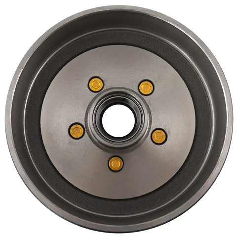 Built To Rock 10 X 2-1/4 Inch Trailer Brake Drum And Hub Assembly For 3500 Lbs Axle showing front view with 5 bolt holes.