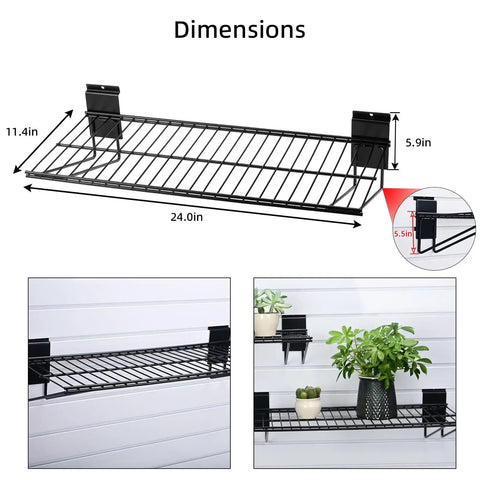 24 Inch Slatwall Shelf Set Two Pack Heavy Duty Garage Storage Wire Shelves With Durable Powder Coat Finish installed view