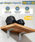 Heavy Duty L Brackets For Wood Framing Rugged Galvanized Cold Rolled Steel Angle Corner Braces Pro Grade Diy Shelf Support Hardware Kit 4 Pack Assembly Set with a wooden shelf and dumbbells.