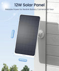 12W Solar Panel For Wireless Battery Cameras Outdoor No Fuss Power Supply Keeps Cameras Running All Day Compatible With TrackMix Argus PT Ultra Duo 2 Eco Ultra 3 Ultra Waterproof White 4 Meter Cable, mounted on wall