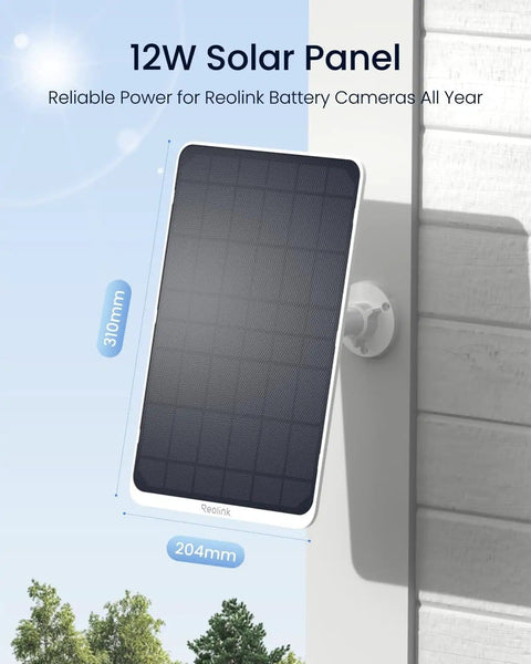 12W Solar Panel For Wireless Battery Cameras Outdoor No Fuss Power Supply Keeps Cameras Running All Day Compatible With TrackMix Argus PT Ultra Duo 2 Eco Ultra 3 Ultra Waterproof White 4 Meter Cable, mounted on wall