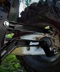 High Clearance Boxed Rear Radius Arms Beefed Up For Polaris RZR XP 900 And XP 4 900 2011 To 2014 Black Finish Heavy Duty Welded Strength Upgrade For Tough Trails And More Maneuverability, close-up rear suspension arm