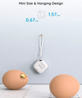 Bluetooth Hygrometer Thermometer Mini Wireless Humidity Sensor hanging on wall, showing compact size next to eggs, no WiFi needed.