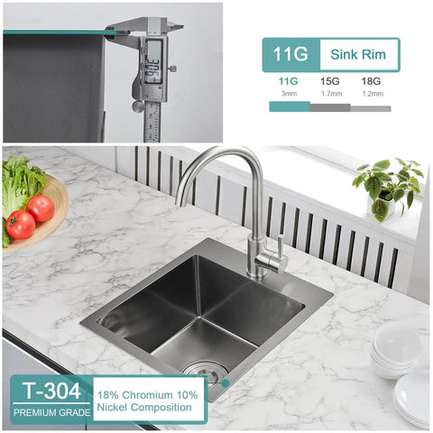 15 Inch Black Bar Sink Drop In Topmount Or Overmount Single Bowl Prep Kitchen Sink Handmade 20 Gauge T304 Stainless Steel.
