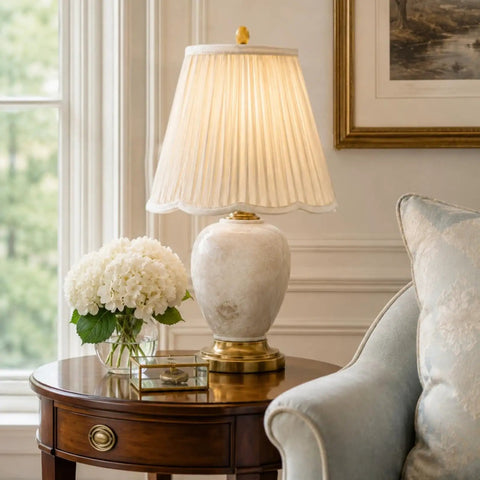 Bottom Scallop Gather Pleat Basic Lamp Shade 8 x 16 x 13 Eggshell Hand Tailored Silk Type Shantung with Softback Polycotton Lining