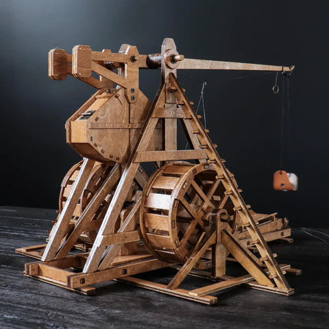 Mini Counterweight Trebuchet With Wheels For Epic Medieval Siege Chariot Catapult Kit DIY 3D Wooden Puzzles Mechanical Model Kit For STEM Projects And Tabletop Play Fun Build It Yourself Toy, wood trebuchet with counterweight