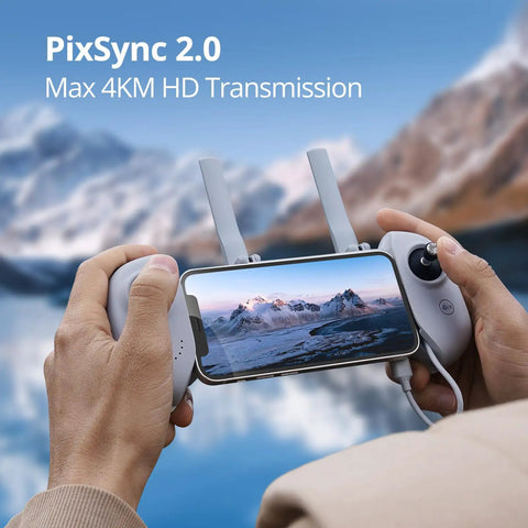 Hands holding controller displaying footage on Pocket-Sized GPS Drone With 4K EIS Camera Under 249g, Foldable and Lightweight