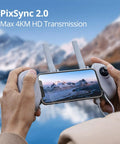 Hands holding drone controller showing Lightweight Foldable GPS Drone With 4K EIS Camera Under 249g 62 Minute Flight Time 4KM FPV
