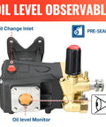 Horizontal Triplex Plunger Pressure Washer Pump 1 Inch Shaft 4000 PSI Three Point Five GPM Heavy Duty Replacement with oil level window