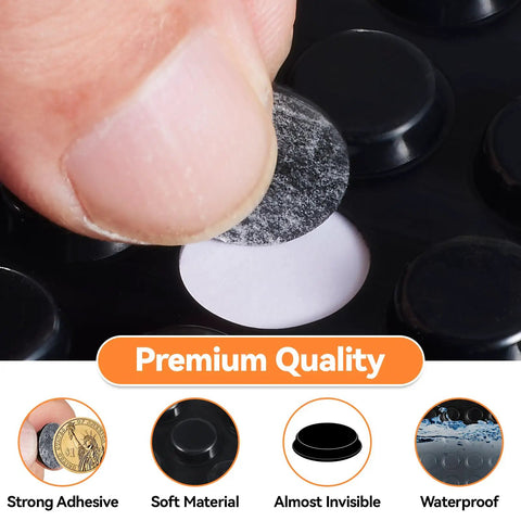 Hand applying a Heavy Duty Self Adhesive Rubber Foot from the 128 Pack Stick And Go Pads, half inch size for anti-slip use.