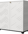 Waterproof Outdoor Storage Cabinet With Two Shelves 60 Gallon Resin Shed for patio, garden, and backyard all weather, white.