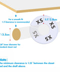 Diagram showing dimensions for 40 Pack Round White Plastic Closet Rack Dividers Preprinted With 8 Sizes XXS To XXXL, fits 3.5-inch rods.