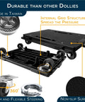 Rock Solid Heavy Duty Furniture Dollies With Wheels For Moving And Interlocking Rolling Movers That Transform Into A Stackable Creeper With 450 Pound Capacity For No Sweat Relocation with durable non-slip surface and 360-degree wheels.