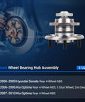 Rear Wheel Hub And Bearing Assembly 5 Lug ABS Pair Fit For Hyundai Sonata 2006 2009 And Kia Optima 2006 2010 Replaces 527303K000 512265 OEM Quality Wheel Hub Kit shown with feature highlights and fitment details.