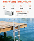 Retractable Dock Ladder With 5 Steps Aluminum Pontoon Swim Ladder Auto Lift Float Non Slip Wide Steps 500 Lb Weight Capacity Adjustable Height No Fuss Easy Install Ideal For Lake Pool And Boat installed on dock