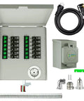 Manual 50A Power Transfer Switch Kit with 12 circuits, non-automatic, UL listed, includes cables and connectors for indoor use