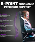Side view of woman using Ergonomic Gaming Chair With Footrest And Lumbar Support Boss Level Comfort In High Back Recliner