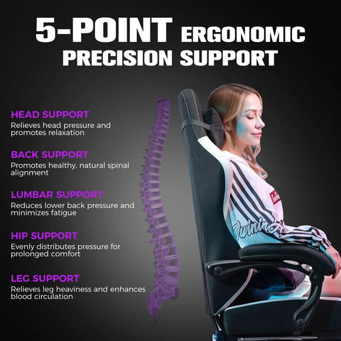Side view of woman using Ergonomic Gaming Chair With Footrest And Lumbar Support Boss Level Comfort In High Back Recliner