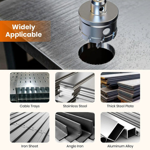 Image showing Heavy Duty 2 Pack Hole Saw Set 1-1/4 Inch 32mm with HSS Pilot Bit and Tungsten Carbide Grit Edge cutting stainless steel.