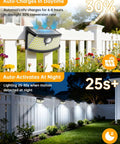Solar Motion Sensor Lights 120 LED Pack With 270 Degree Wide Angle IP65 Waterproof Outdoor Step Lights for Front Door Yard Garage Deck 6 Pack Black and Daylight White installed on fence