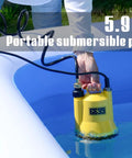 User operating One Sixth Horsepower Portable Submersible Utility Pump For Home Flood Cleanup in pool, 10 ft cord visible.