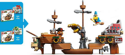 Side view of Bowser's Airship Expansion Set For Super Mario Buildable Bowser Boss Ship with detailed unfolding interior features.