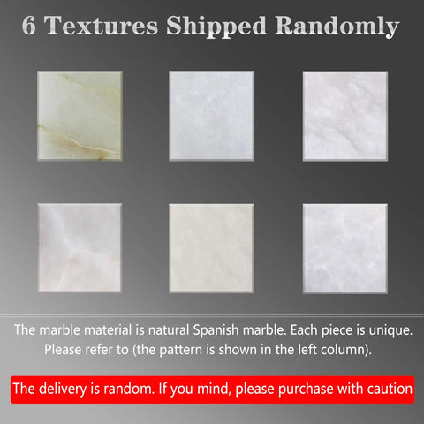 6 natural textures of Spanish marble showcased on a gray background, representing unique patterns for selection.