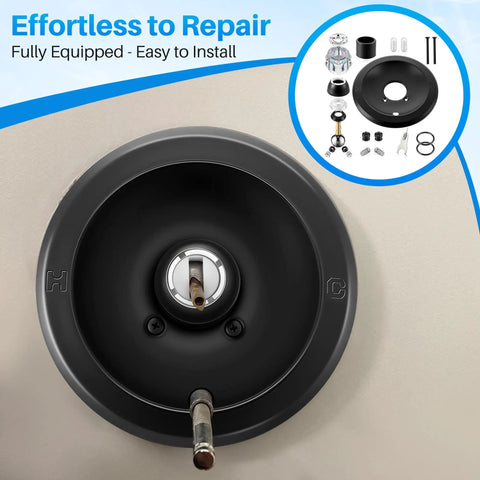 Shower Handle Renovation Kit For Delta RP6046 And 600 Series Valves, Single Handle Trim Replacement In Matte Black, base view.