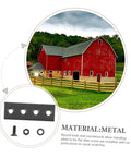 Sturdy Metal Barn Door Track Hardware Kit With Connecting Brace For Smooth Quiet Operation And No Fuss Setup Includes Durable Rail Connector Plates And Flat Mending Repair Plates For DIY Home Renovation, showing metal mending plate and screws next to a red barn image.