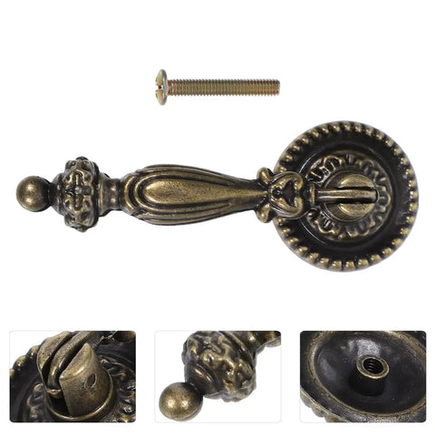 Vintage Zinc Alloy Cabinet Handle Single Hole Round Antique Pull With Bronze Finish For Kitchen And Furniture Hardware Retro Vibe Wardrobe Knob Replacement Large 219 Size, detailed view with screw