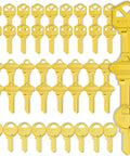 Premium Brass Key Blanks Kit Uncut KW1 SC1 M1 Pack Of 50 For Home And Pro Use displayed in rows showing variety