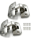 Heavy Duty Adjustable Pie Cut Corner Hinge For Lazy Susan Cabinets And Bifold Doors Compatible With Grass 975 Top Shelf Hardware silver steel hinges with screws for installation.