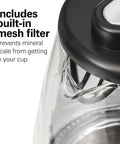 Close-up of 1.7L Electric Kettle With Fast Boil 1500W showing built-in mesh filter and clear glass design.