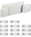 12 Pack Commercial LED Emergency Light With Dual Heads Hardwired Battery Backup For Power Outages shown with white mounting base and two dual heads.