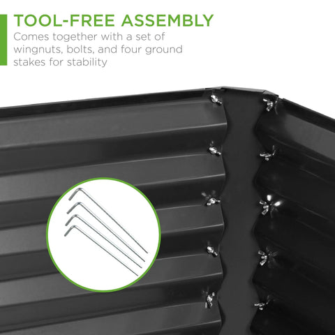 Close-up of tool-free assembly for 6x3x2ft Outdoor Metal Raised Garden Bed With A 24 Inch Deep Root Box For Veggies, Flowers And Herbs, 269 Gallon Soil Capacity, No Bottom Panel, 100 Percent Non Toxic Materials, Gray.