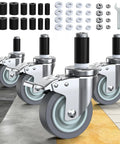 Locking Swivel Caster Wheels 4 Inch Set of 4 Heavy Duty Pro Grade Expanding Stem Casters with accessories visible