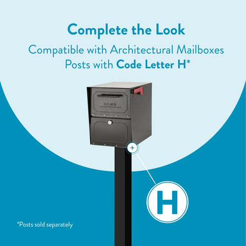 Oasis Classic Locking Post Mount Mailbox with galvanized steel exterior, compatible with H-posts, graphite bronze finish.