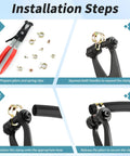 Installation steps for All-In-One 100Pcs Spring Band Hose Clamps Kit With 10 Sizes 5mm To 16mm and pliers shown