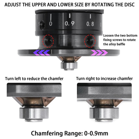 Front view of Amazon handheld pneumatic chamfering tool with 45° arc corner, 1/4 in air inlet for metal and wood beveling.