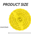 Yellow ABS Brake Fluid Reservoir Cap for Jeep Wrangler 2018, 6.5cm size, top view showing detailed warning text.