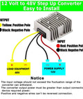 Diagram of a 12V to 48V Boost Converter 288W 6A Step Up Voltage Regulator for golf carts and solar systems with wiring details.