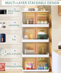 Ultra Large Collapsible Storage Bins With Lids Heavy Duty Plastic Stackable Containers organized in multi-layer design with kitchen items.