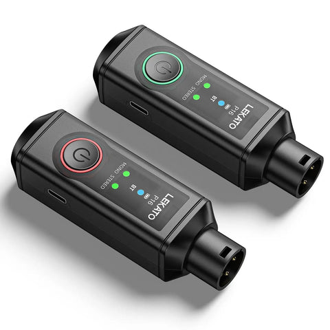 Dual XLR Bluetooth Receiver Pro Pack for Mixing Consoles and PA Systems, Wireless BT Adapter 5.3, black design, power buttons visible